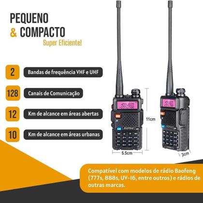 Imagem de kit 2 rádios comunicador Alcance 12 Km 16 Canais BF Uv-5r Profissional recarregável rádio segurança baofeng