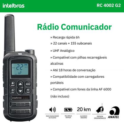 Imagem de Kit 2 Rádios Comunicadores Intelbras Rc4002 G2 Com Fones concha