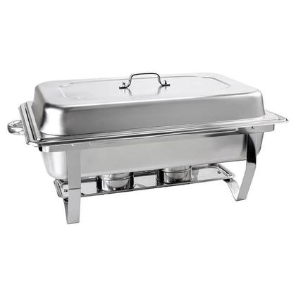 Imagem de Kit 2 Rechaud Aço Inox 201 Retangular 9 Litros Com 2 Cubas ½ Panelas Banho Maria Buffet Brinovar