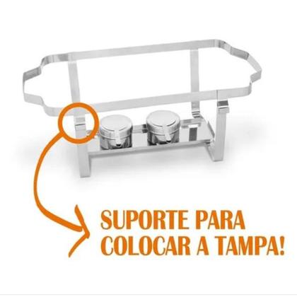 Imagem de Kit 2 Rechaud Aço Inox 201 Retangular 9 Litros Com 2 Cubas ½ Panelas Banho Maria Buffet Brinovar
