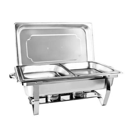 Imagem de Kit 2 Rechaud Aço Inox 201 Retangular 9 Litros Com 2 Cubas ½ Panelas Banho Maria Buffet Brinovar