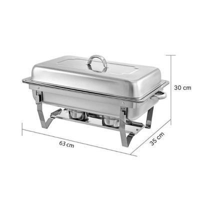 Imagem de Kit 2 Rechaud Aço Inox 201 Retangular 9 Litros Com 2 Cubas ½ Panelas Banho Maria Buffet Brinovar