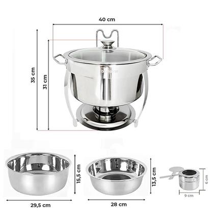 Imagem de Kit 2 Rechaud Redondo Banho Maria Aço Inox 8 Litros
