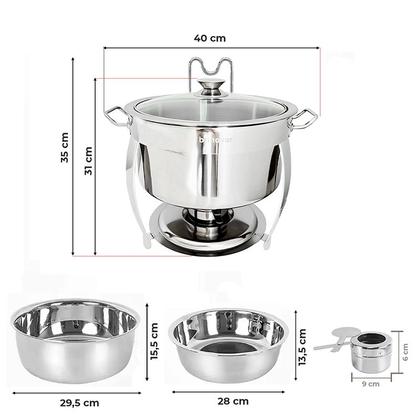 Imagem de Kit 2 Rechaud Redondo Banho Maria Aço Inox 8 Litros