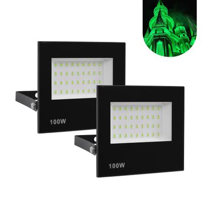 Imagem de Kit 2 Refletor Led 100w Holofote Bivolt Prova Dágua Verde