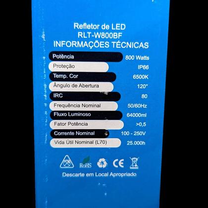 Imagem de Kit 2 Refletor Led Holofote 800W Ip66 Luz Fria Alta Potência