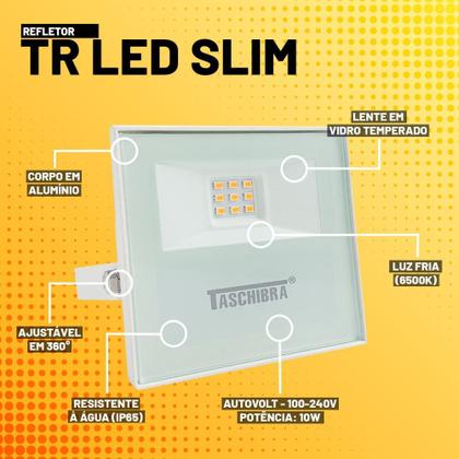 Imagem de Kit 2 Refletores Taschibra TR LED 10 Branco + Sensor de Movimento e Fotocélula QA26M