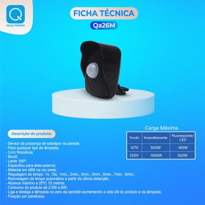 Imagem de Kit 2 Refletores Taschibra TR LED 20 Branco + Sensor de Movimento e Fotocélula QA26M