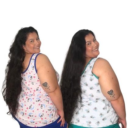Imagem de Kit 2 Regata de Pijama Mega Plus Size 1 Liso 1 Estampado G6 ao G10