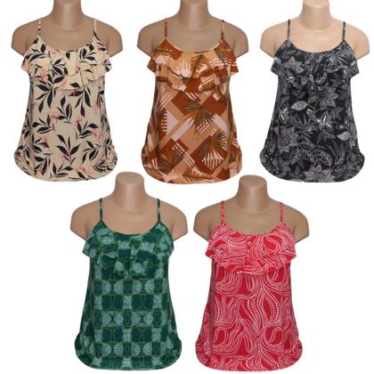 Imagem de Kit 2 Regata Feminina Frente Babado Estampadas