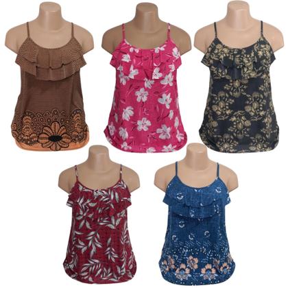 Imagem de Kit 2 Regata Feminina Frente Babado Estampadas