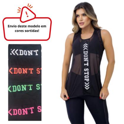 Imagem de Kit 2 Regatas Camiseta Tule Academia Fitness Feminino Blusa Preto e Branco
