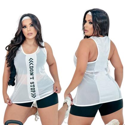 Imagem de Kit 2 Regatas Camiseta Tule Academia Fitness Feminino Blusa Preto e Branco