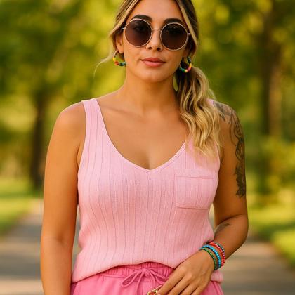 Imagem de Kit 2 Regatas de Tricô FMF com Bolsinho Ponto Fang Moderno