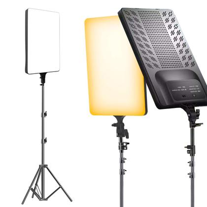 Imagem de Kit 2 Ring Light Profissional Iluminador Retangular Luz 19" + Tripé Ajustável 2,10m