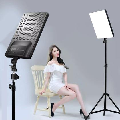 Imagem de Kit 2 Ring Light Profissional Iluminador Retangular Luz 19" + Tripé Ajustável 2,10m