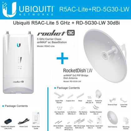 Imagem de Kit 2 Rocket Dish Lw 30 Dbi 5ghz + Rocket Ac Lite Ubiquiti