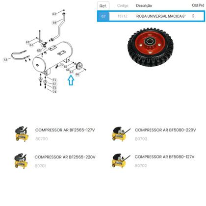 Imagem de Kit 2 Rodas 160x50 Maciça P/ Compressor de Ar Buffalo