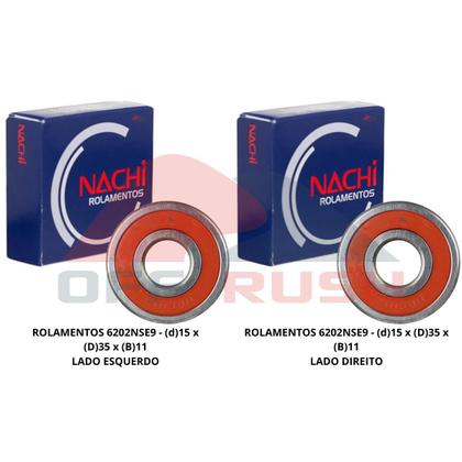 Imagem de Kit 2 Rolamentos Roda Dianteira Liga Leve Nachi 6202NSE9 Yamaha Ybr 125