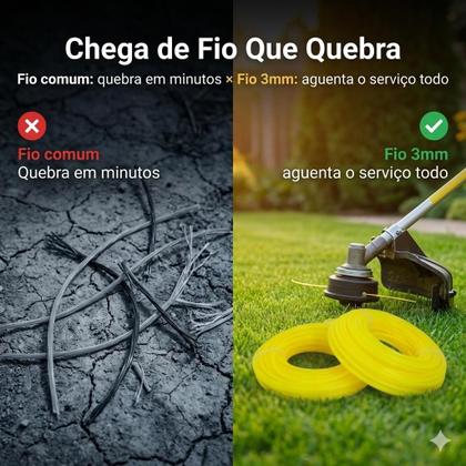 Imagem de Kit 2 Rolos 15 Metros Fio de Nylon Redondo 3mm Para Roçadeiras Jardinagem