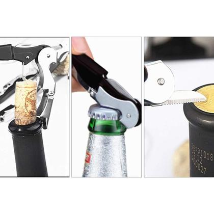 Imagem de Kit 2 Saca Rolha Canivete Metálico Manual Abridor Garrafas Vinho