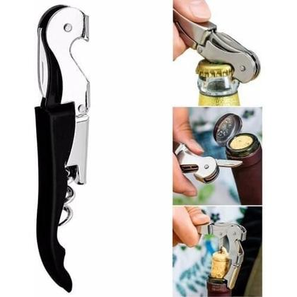 Imagem de Kit 2 Saca Rolha Canivete Metálico Manual Abridor Garrafas Vinho