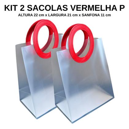 Imagem de Kit 2 Sacola Presente Luxo Reforçada Transparente Alça de Couro