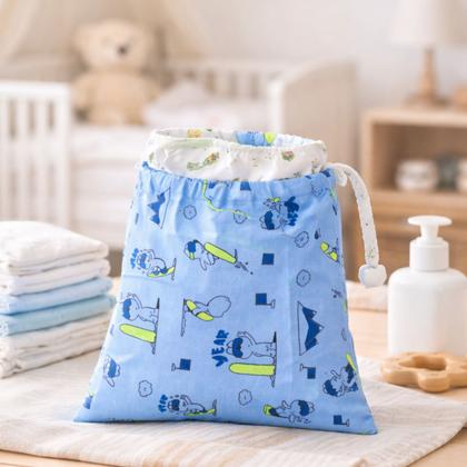 Imagem de Kit 2 Sacos Impermeável Roupas Sujas Urso/Surf Bebê Infantil