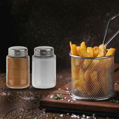 Imagem de Kit 2 Saleiro Para Sal Ou Pimenteiro Pimenta Vidro Tampa Inox Euro