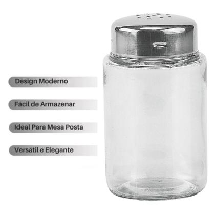Imagem de Kit 2 Saleiro Para Sal Ou Pimenteiro Pimenta Vidro Tampa Inox Euro