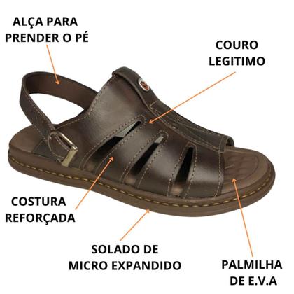 Imagem de Kit 2 Sandálias Masculina Franciscana Couro Legítimo Preto e Café