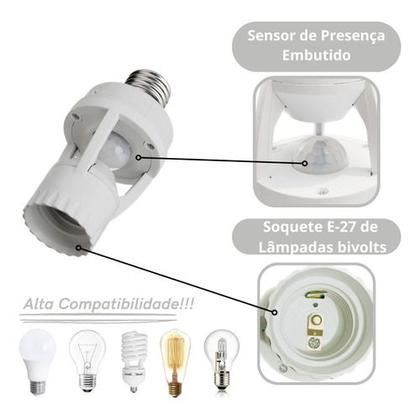 Imagem de Kit 2 Sensor De Presença Lâmpada Soquete E27 Com Fotocélula
