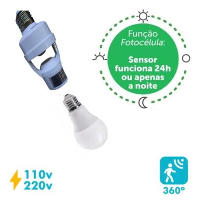 Imagem de Kit 2 Sensor De Presença Lâmpada Soquete E27 Com Fotocélula