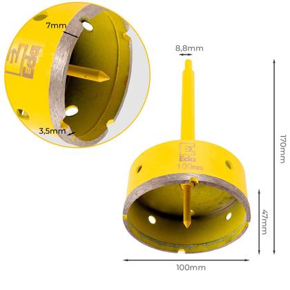 Imagem de Kit 2 Serras Copo Diamantadas 100Mm Com Haste Profissional