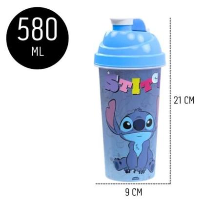 Imagem de Kit 2 Shakeira Garrafa Stitch Plástico 580ml Com Tampa