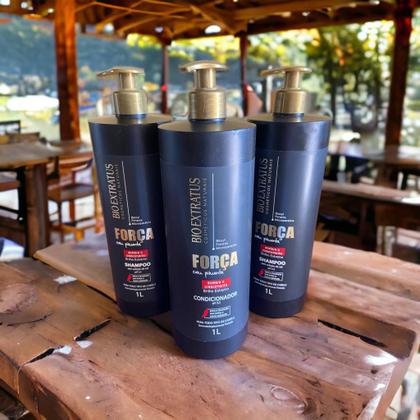 Imagem de Kit 2 Shampoo 1 Condicionador Força com Pimenta 1L Bio Extratus