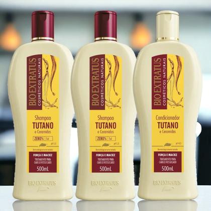Imagem de kit 2 Shampoo 1 Condicionador Força e Maciez Tutano 500 ml Bio Extratus