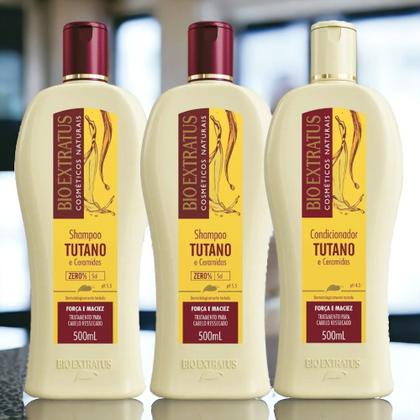 Imagem de kit 2 Shampoo 1 Condicionador Força e Maciez Tutano 500 ml Bio Extratus