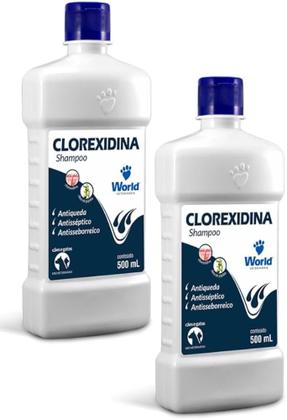 Imagem de Kit 2 Shampoo Clorexidina World Para Cães Cachorro Gato