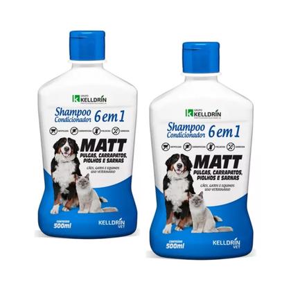 Imagem de Kit 2 Shampoo e Condicionador Pet 6x1 Anti Pulgas Carrapatos Sarna Cães Gatos