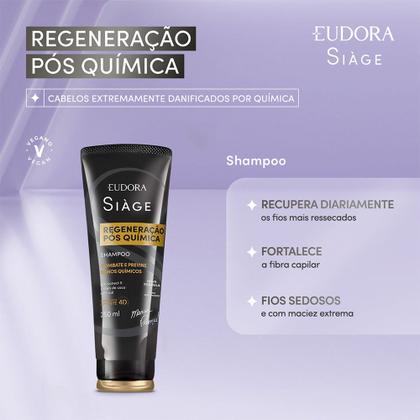 Imagem de Kit 2 Shampoo Reconstrução Regeneração Pós Química Reparação Óleo de Coco 250ml Eudora Siàge
