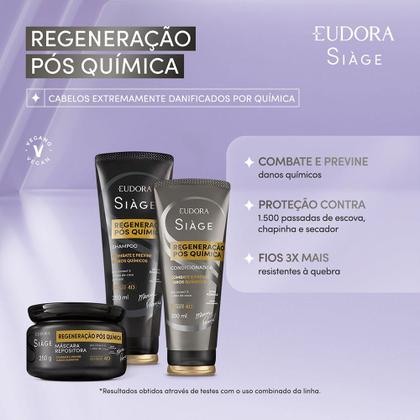 Imagem de Kit 2 Shampoo Reconstrução Regeneração Pós Química Reparação Óleo de Coco 250ml Eudora Siàge