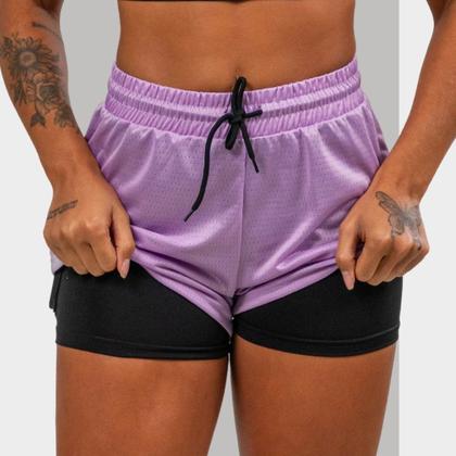 Imagem de Kit 2 Short 2 em 1 Feminino Dryfit Academia Bermuda Dupla Para Treino Caminhada e Outros Esportes