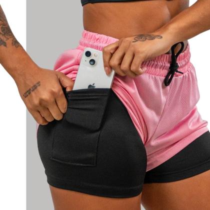 Imagem de Kit 2 Short 2 em 1 Feminino Dryfit Academia Bermuda Dupla Para Treino Caminhada e Outros Esportes