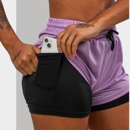 Imagem de Kit 2 Short 2 em 1 Feminino Dryfit Academia Bermuda Dupla Para Treino Caminhada e Outros Esportes