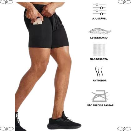 Imagem de Kit 2 Short Bermuda 2 Em 1 Short Duplo Esportivo academia proteção uv+