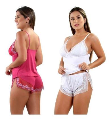 Imagem de Kit 2 Short Doll Baby Doll Pijama Confortável Renda Sensual