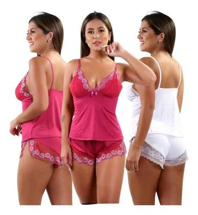 Imagem de Kit 2 Short Doll Baby Doll Pijama Confortável Renda Sensual