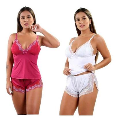Imagem de Kit 2 Short Doll Baby Doll Pijama Confortável Renda Sensual