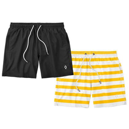 Imagem de Kit 2 Shorts Bermudas Resina Liso e Listrado Masculino Tactel